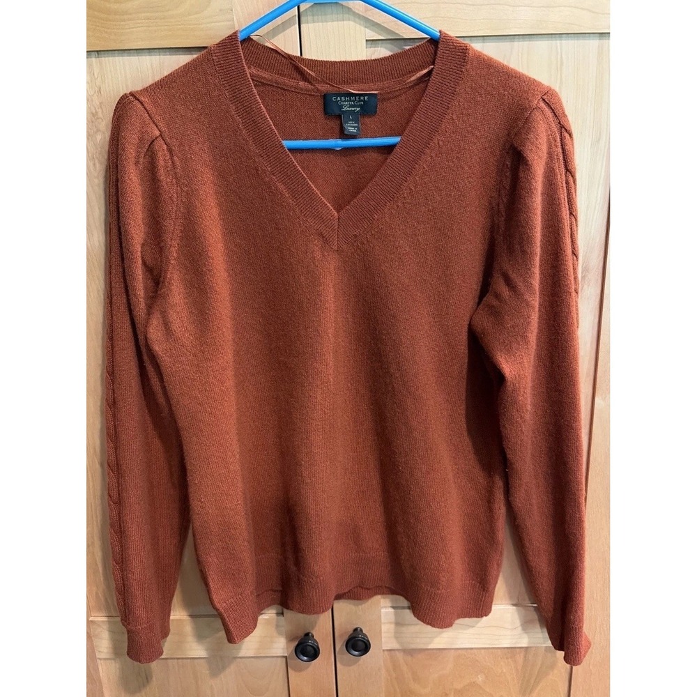 Charter Club women's 100% Cashmere V- neck Sweater - size L - Bronze Pecan